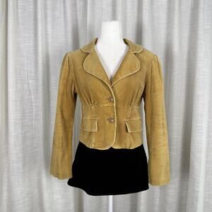Tempted Blazer Jacket Juniors Medium Brown Corduroy Button Front Lined Short